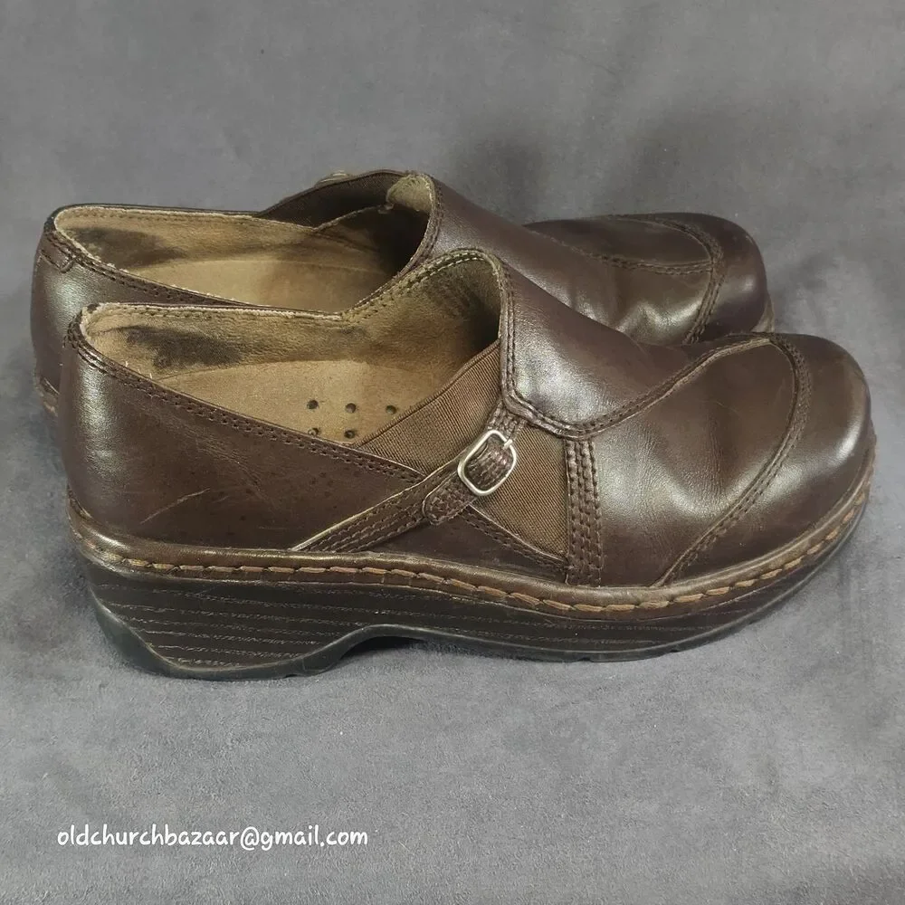 Klogs Brown Leather Clogs With Side Buckle Slip Resistant/ Non- Marking Size 7 M